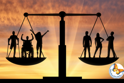 IMG_0686-400 3 people with disability and 3 people without disability balancing on a set of scales